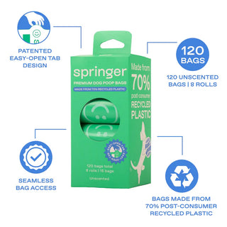 Premium Dog Poop Bags - 8 Rolls / 120 Bags